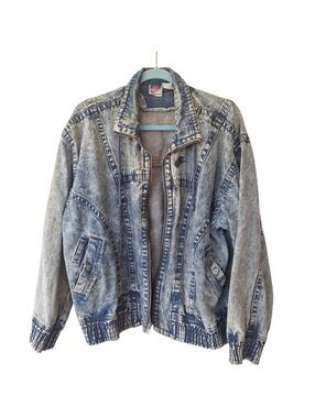Nike Challenge Court Denim Jacket Acid Wash Blue Full Zip Large 80s 90s Vintage
